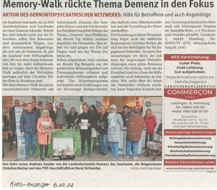 Hier zu sehen ist der Presseartikel "Memory-Walk rückte Thema Demenz in den Fokus"