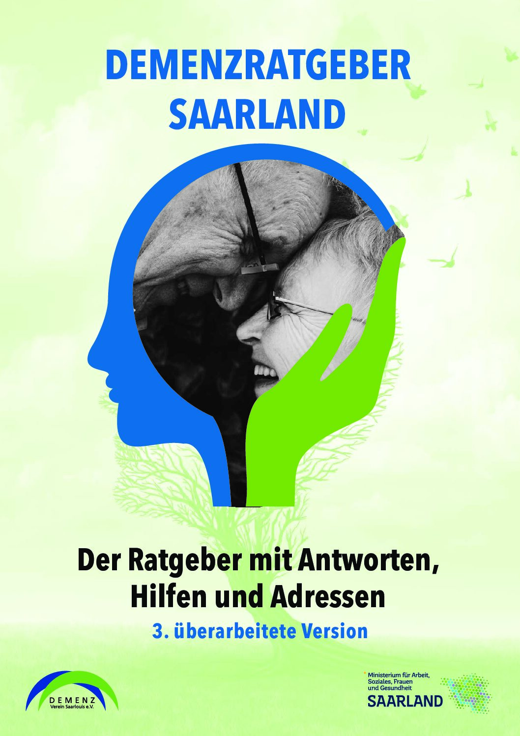 Hier zu sehen ist das Deckblatt der Broschüre Demenzratgeber Saarland