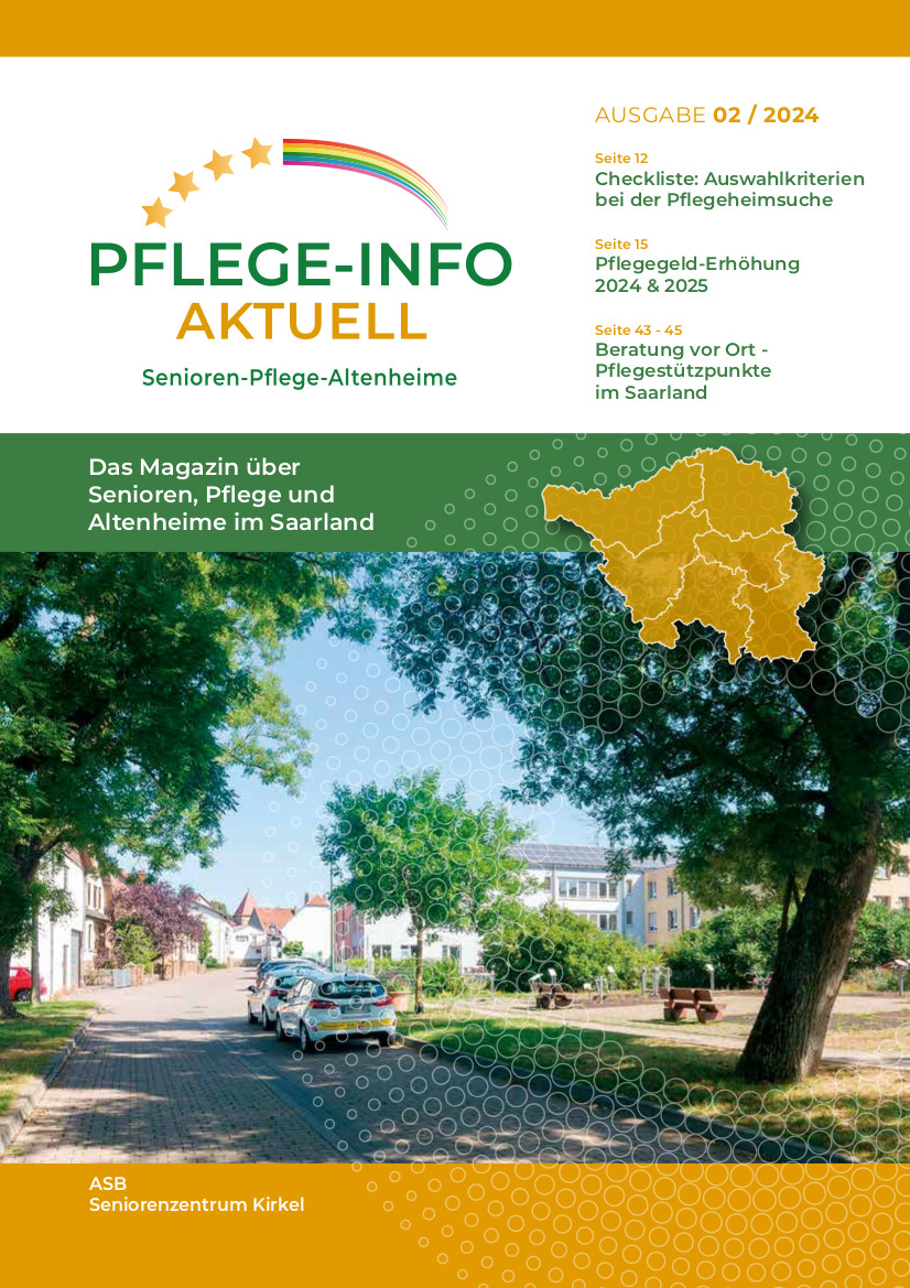 Hier zu sehen ist das Deckblatt der Broschüre PFLEGE-INFO AKTUELL Ausgabe 02.2024